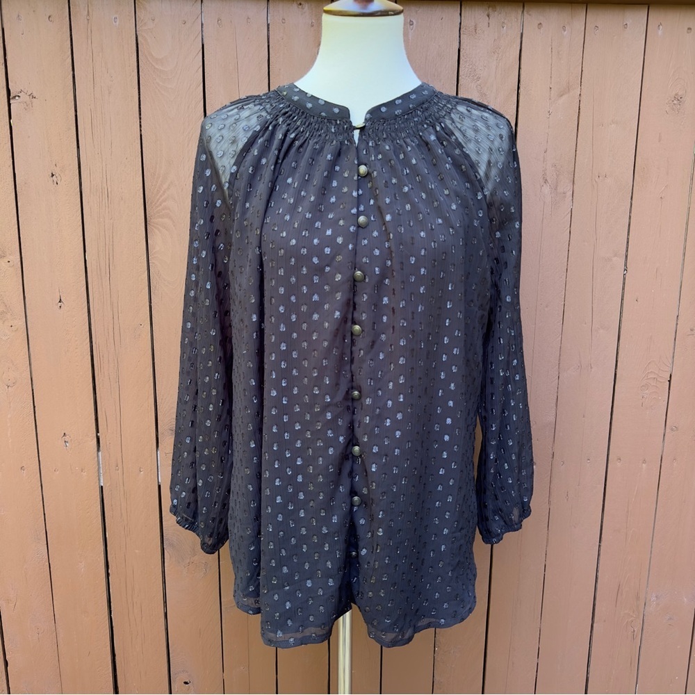 Mason & Belle | NWT Size XL Black Shimmer Dotted Blouse with Sheer Sleeves